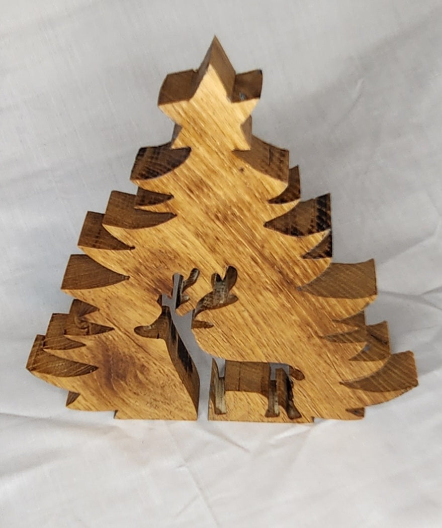 Wooden Christmas Tree with Deer